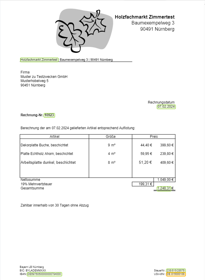 Rechnung OCR Erkennung Beispiel